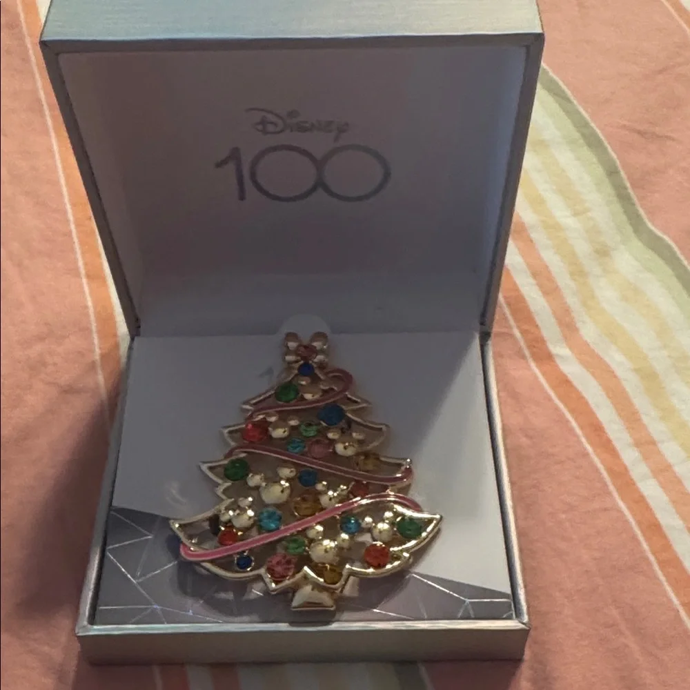Disney Festive Christmas Tree Brooch with Colorful Gems